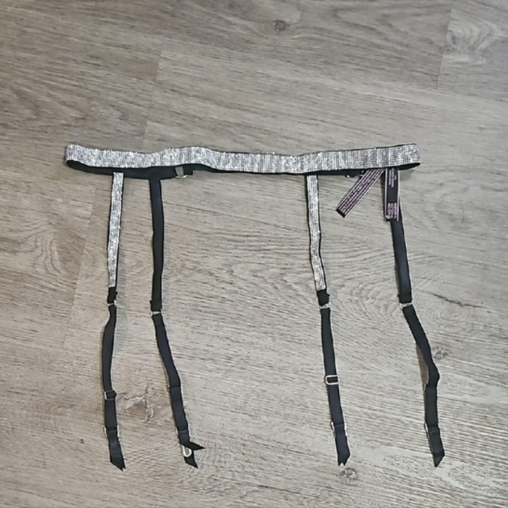 Rhinestone Embellished Black Garter Belt